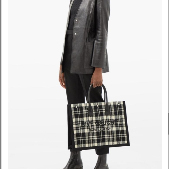 YSL bag Saint Laurent YSL Rive Gauche Checked TOTE - Picture 2 of 12